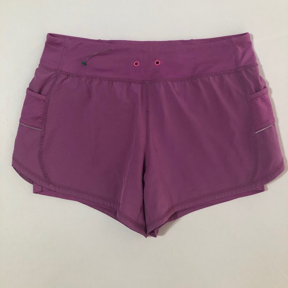 Tangerine Women's Purple Zipped Mesh Pockets Reflective Shorts Sz M/L